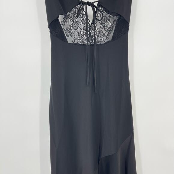 NBD | Brigitta Midi Dress in Black Satin Lace Asymmetrical Slip S - Picture 8 of 15